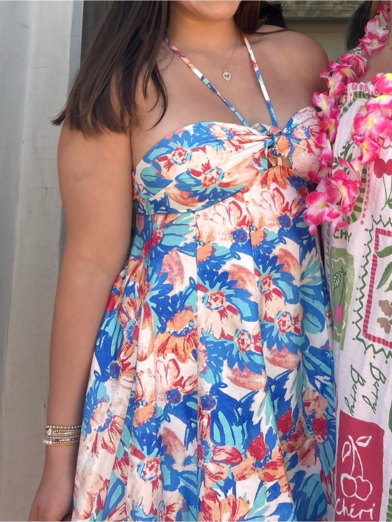 Hello Molly Dresses & Skirts - Hello Molly Blue Floral Mini Dress with Pink & Cream Accents